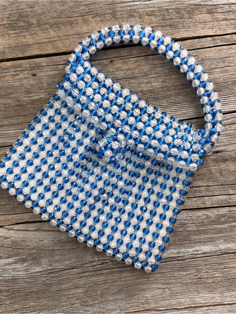 Vintage Blue and Clear Beaded Handbag